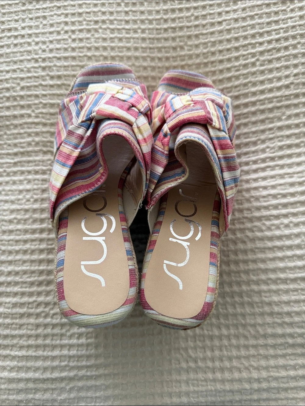 Sugar Striped Knot Espadrille Slide Sandals - Pink Blue Cream